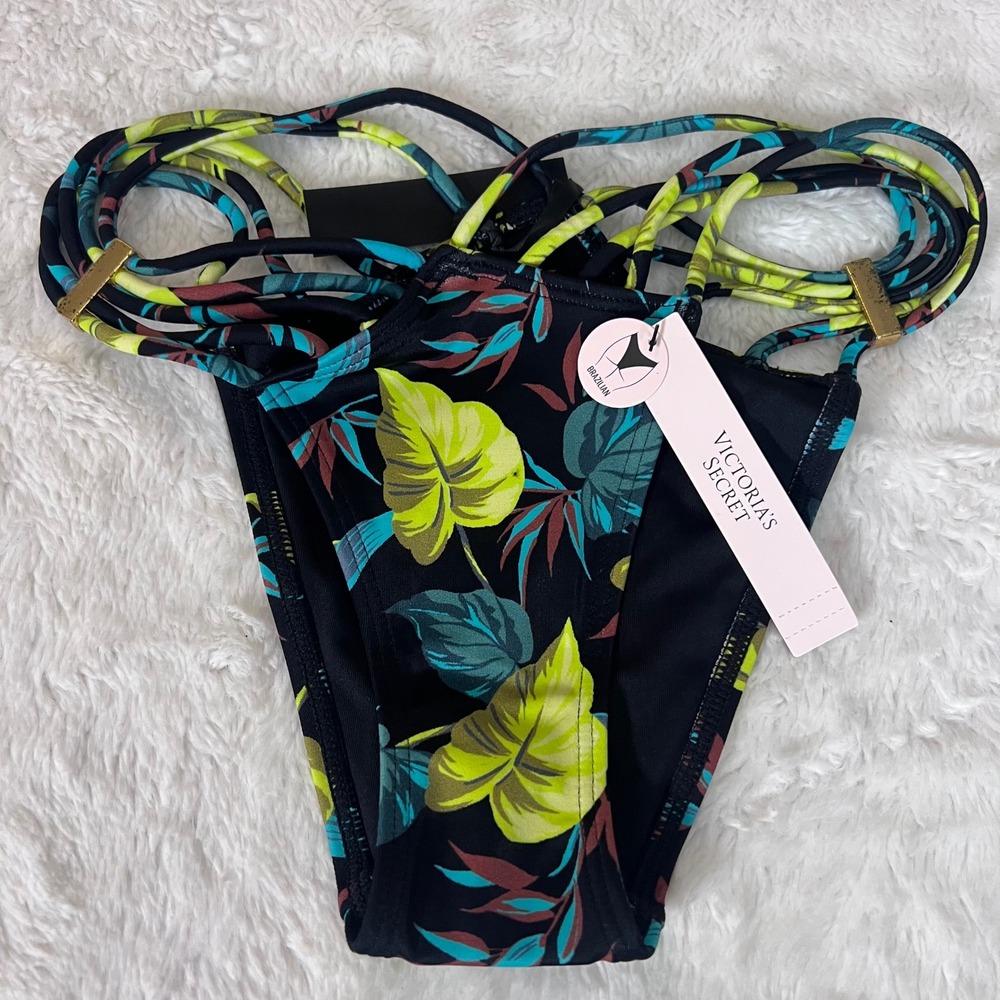 Victorias Secret VS Archives Brazilian Bikini Bottom Tropical Leaf‎ Strappy XS
